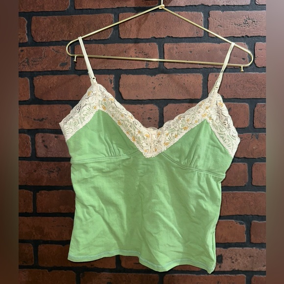 a'gaci Tops - Y2K Green Lace Trim Camisole Top